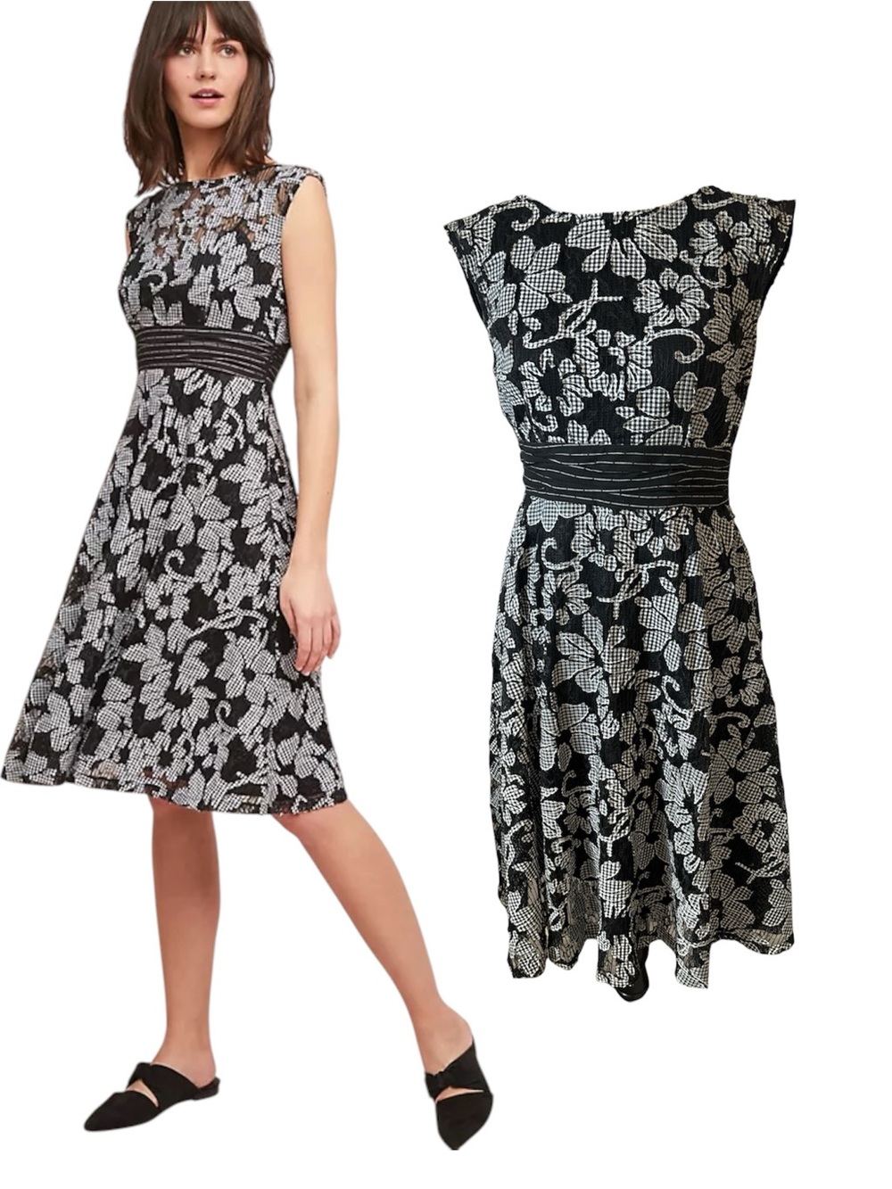 $268 Anthropologie Summer Lace Gingham Fit and Flare Floral Checkered Dress